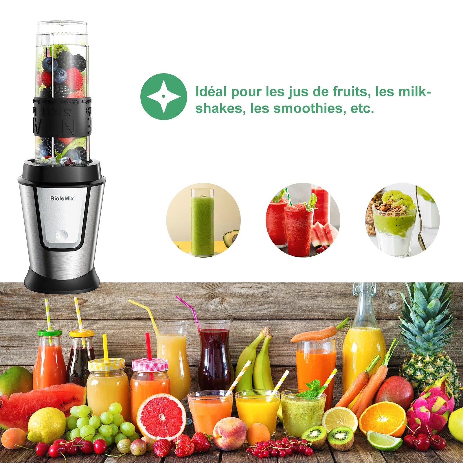 Kitchenflow x BioloMix 700W - Blender Multifonction 3-en-1