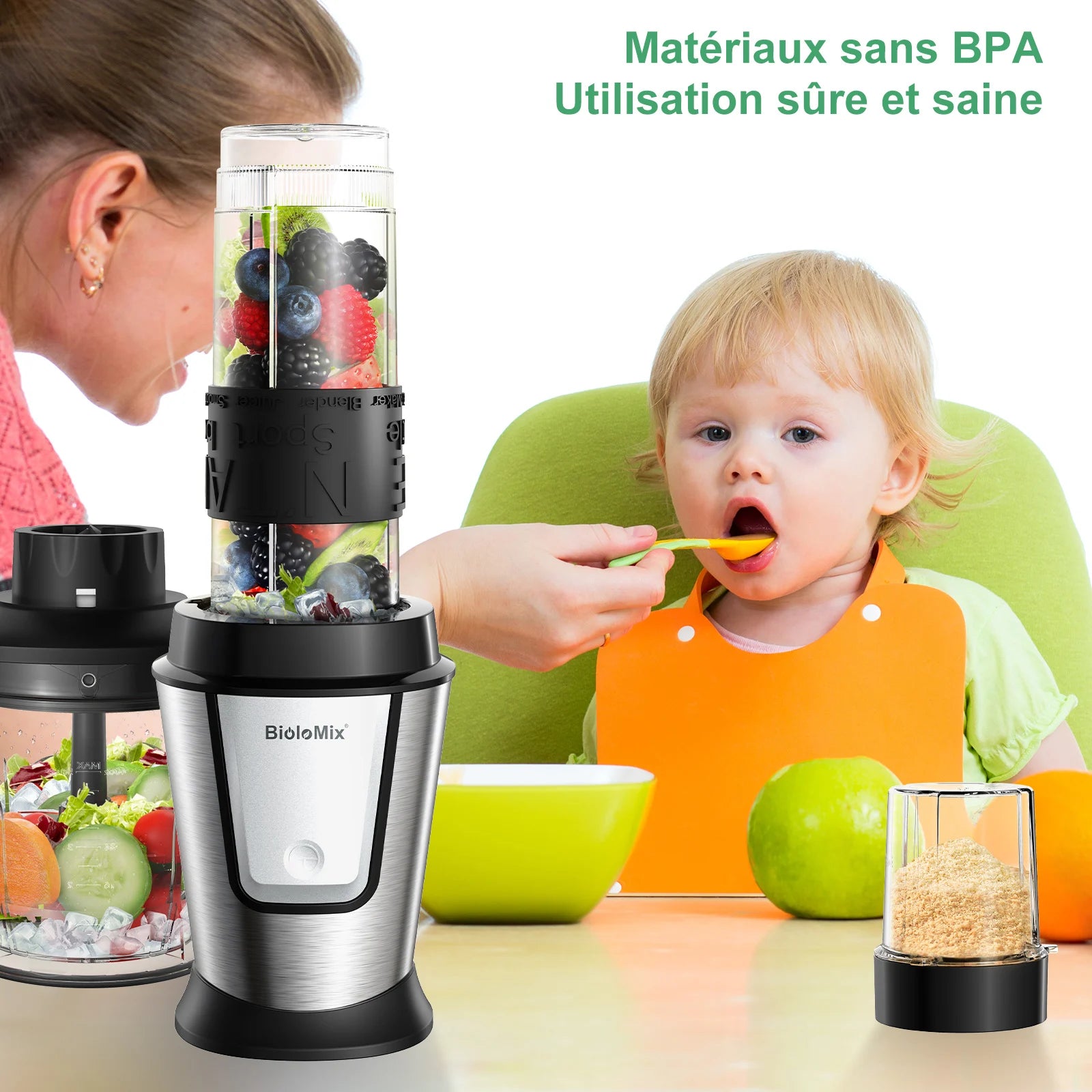 Kitchenflow x BioloMix 700W - Blender Multifonction 3-en-1